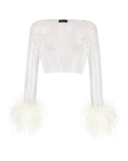 Santa Brands White Long Sleeve Feather Top