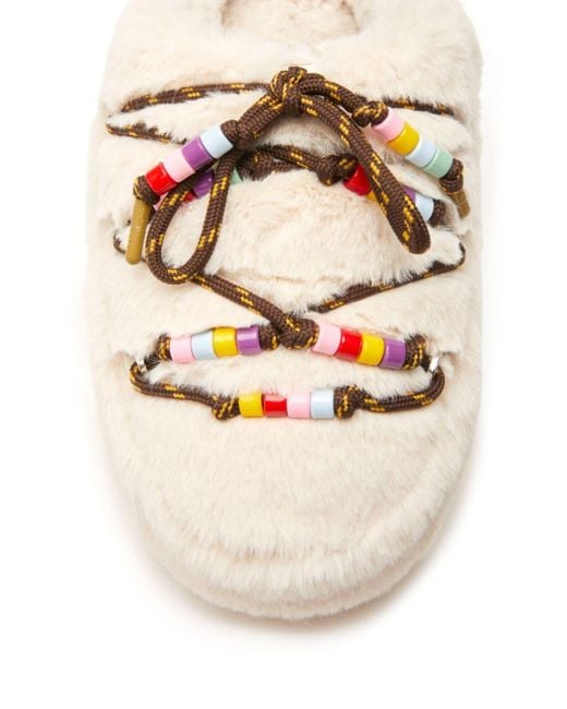 Moon Boot White Faux-fur Beaded Mules