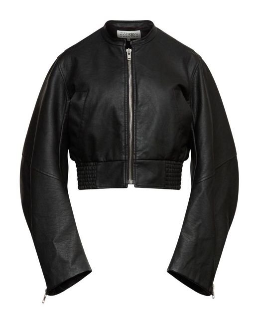 MM6 by Maison Margiela Black Leather Effect Bomber Jacket