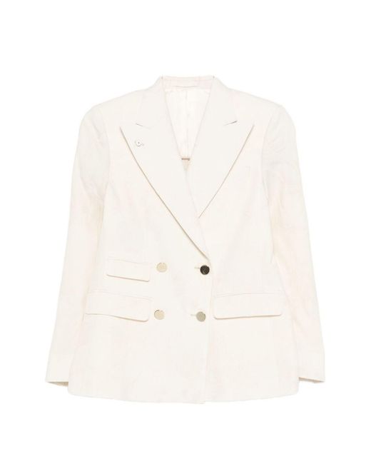 L.b.m. 1911 White Linen Blend Double-Breasted Jacket