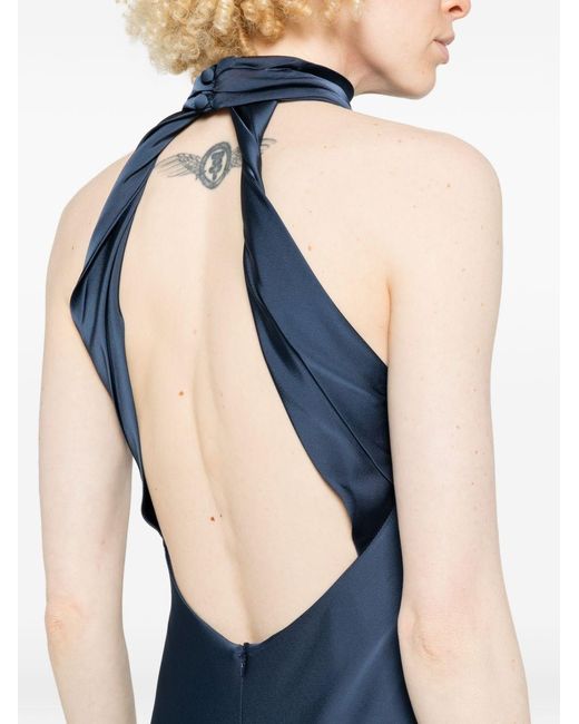 ACTUALEE Blue Long Dress With High Neck