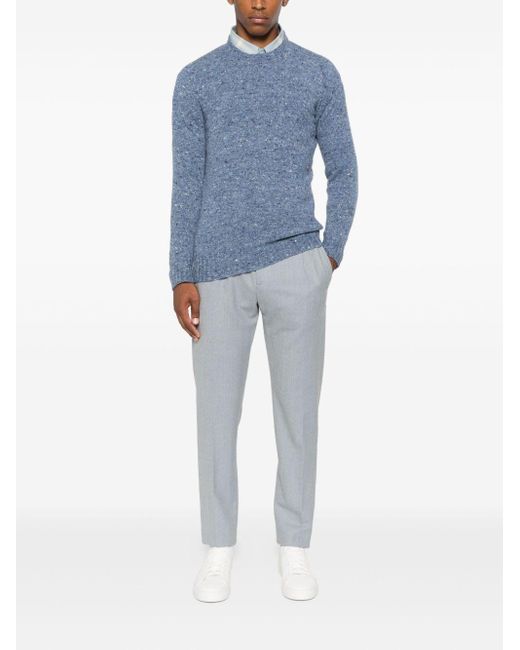 Drumohr Blue Round Neck Worked Neckborder Sweater for men
