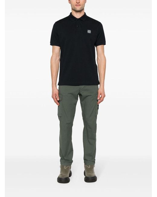 Stone Island Black Logo Cotton Polo Shirt for men