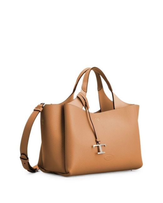 Tod's Brown T Timeless Mini Leather Tote Bag