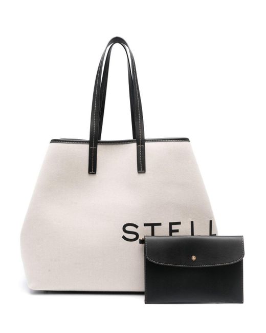 Stella McCartney Natural Logo-Print Detachable-Purse Bag