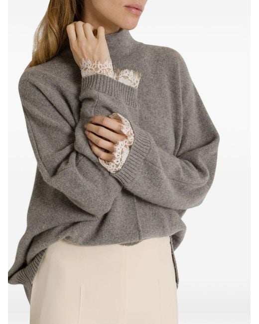 Alberta Ferretti Gray Cashmere Turtle-Neck Sweater