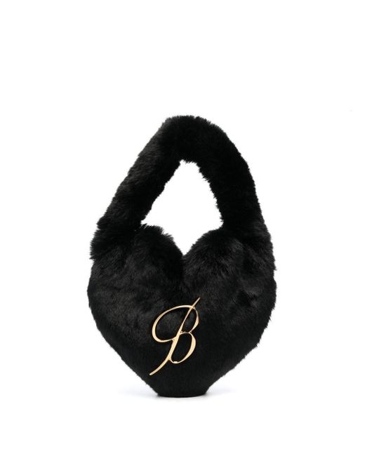 Blumarine Heart Faux Fur Bag in Black | Lyst