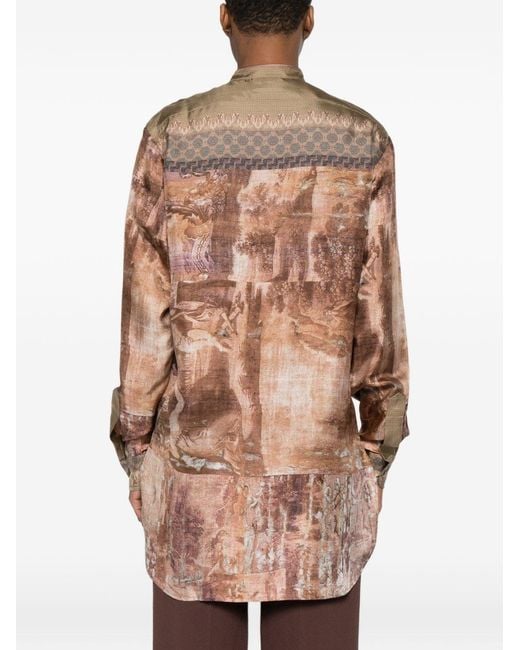 Pierre Louis Mascia Natural Printed Silk Shirt