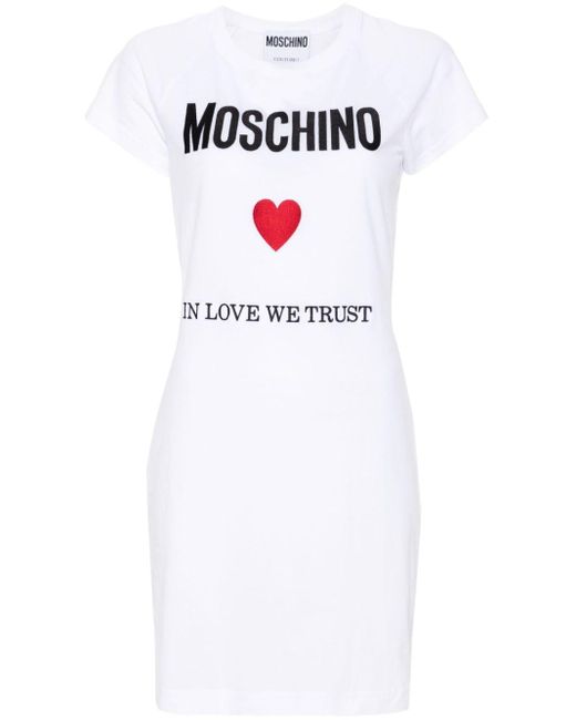 Moschino White Logo-embroidered T-shirt Dress