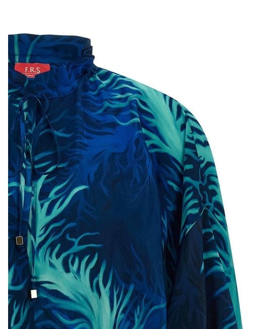 F.R.S For Restless Sleepers Blue Printed Silk Blouse