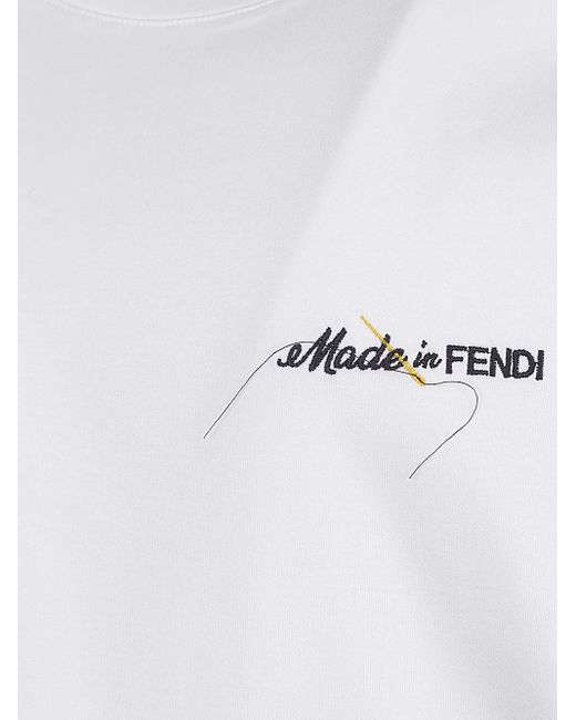 Fendi White Logo-Embroidered T-Shirt for men