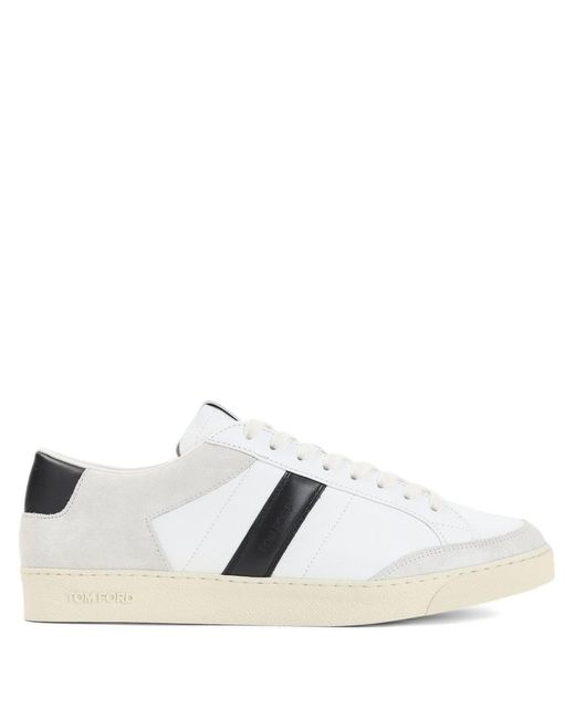 Tom Ford White Suede Grain Leather Low Top Sneakers for men