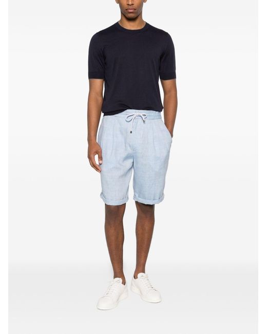 Brunello Cucinelli Blue Linen Blend Shorts for men