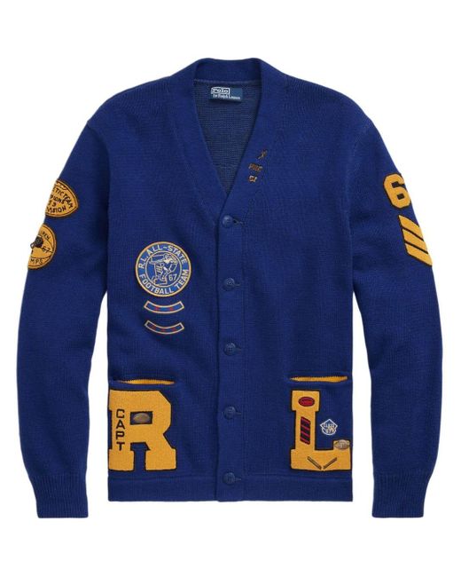 Polo Ralph Lauren Blue Patchwork Cotton Cardigan for men