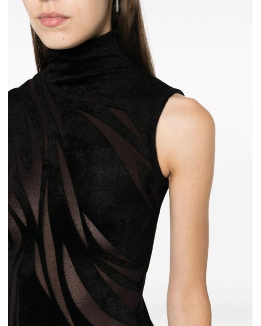 Mugler Black Sheer-pattern High-neck Dress