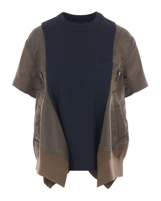 Sacai Blue Cotton And Nylon T-Shirt