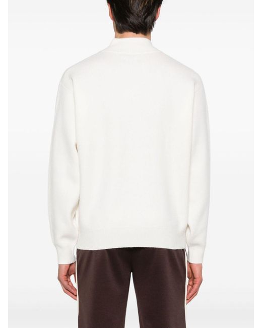 Stussy White Half Zip Mock Neck Sweater for men
