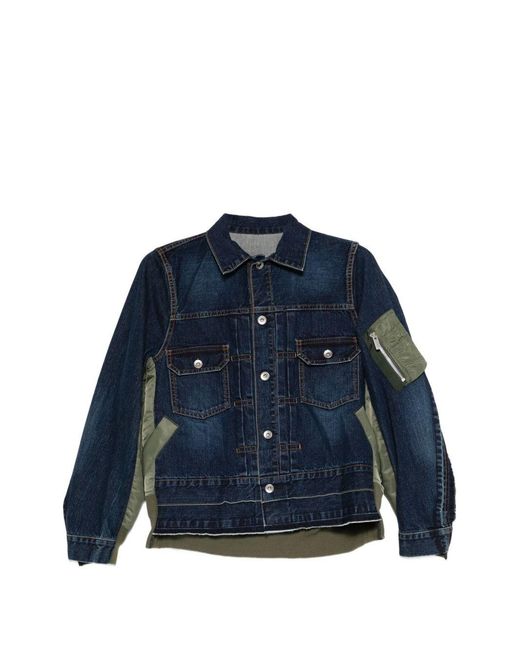 Sacai Blue Denim And Nylon Blouson Jacket