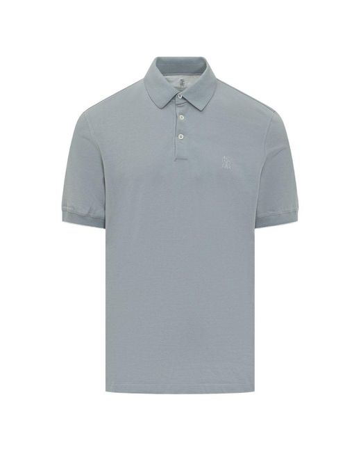 Brunello Cucinelli Gray Logo Cotton Polo Shirt for men