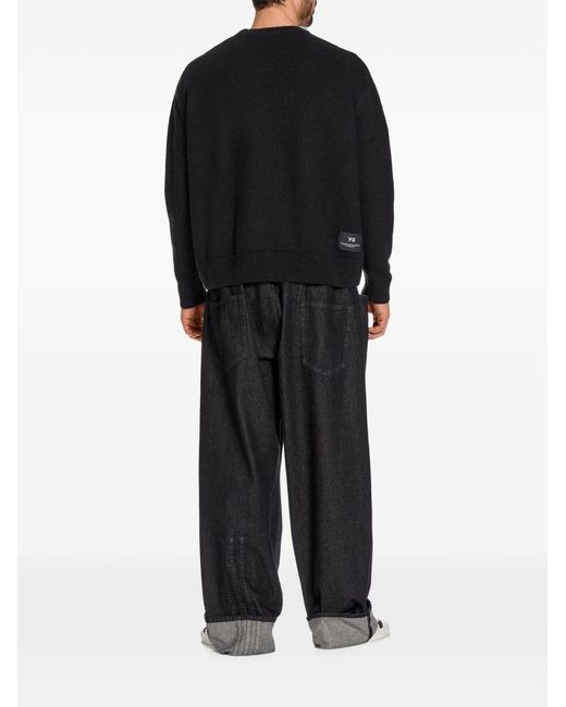 Y-3 Black Wool Blend Crenwneck Sweater for men