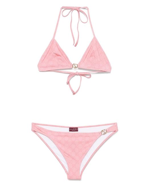 Gucci Pink Gg Triangle Bikini Set