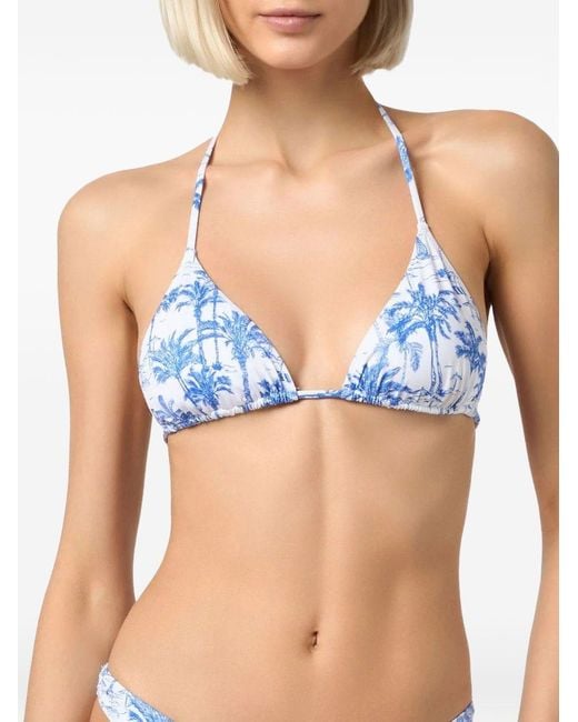 Mc2 Saint Barth Blue Triangle Cup Halterneck Swim Top