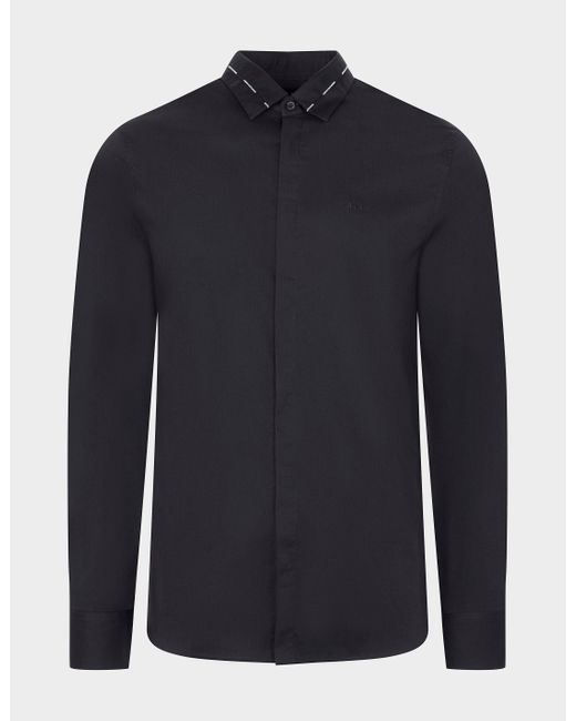 Armani Exchange Piped Collar Shirt in Blue for Men | Lyst