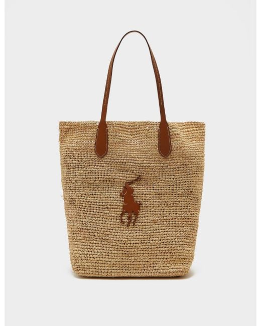 Polo Ralph Lauren Raffia Pony Tote Bag in Brown | Lyst
