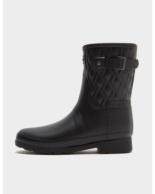 HUNTER Refined Short Quilted Wellington Boots in Black Lyst