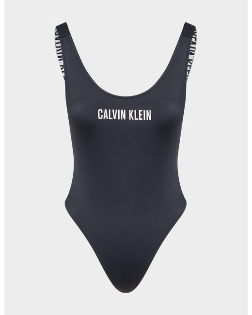 Calvin Klein Synthetic Scoop Neck Swimsuit in Black | Lyst