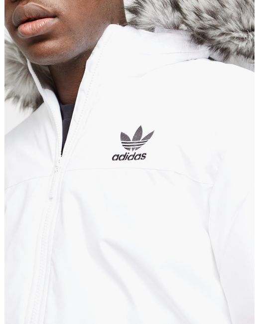 adidas Originals Trefoil Fur Padded Parka Jacket in White for Men | Lyst