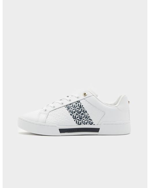 Tommy Hilfiger Leather Monogram Court Trainers in White | Lyst UK