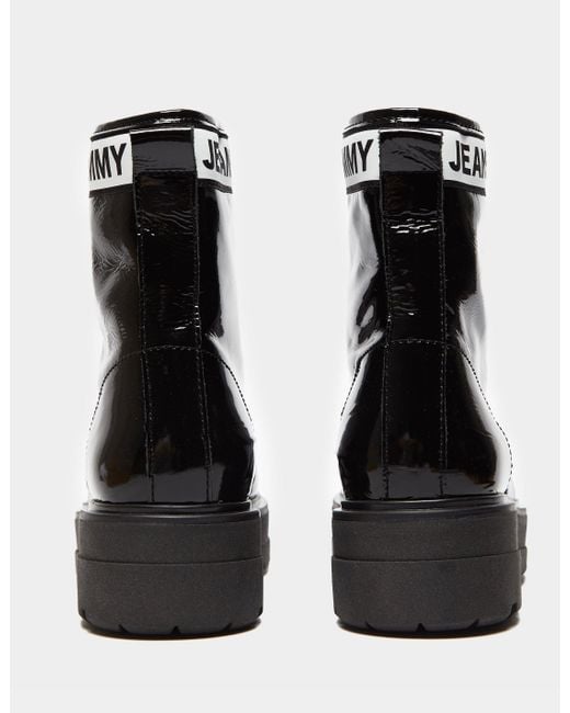 Tommy Hilfiger Patent Platform Boots Women's Black | Lyst