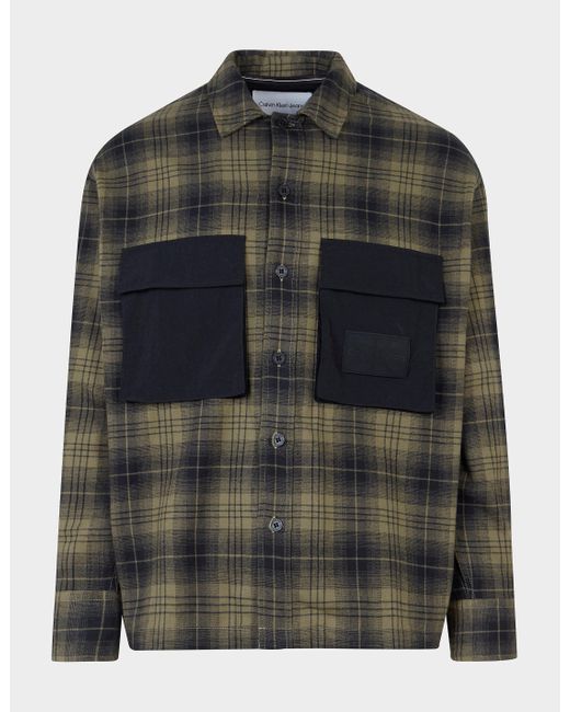 Calvin Klein Denim Pocket Checkered Overshirt Multi in Green/Black ...