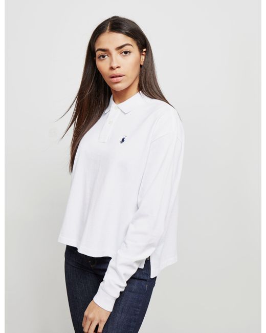 Polo Ralph Lauren Cotton Cropped Long Sleeve Polo Shirt White | Lyst Canada