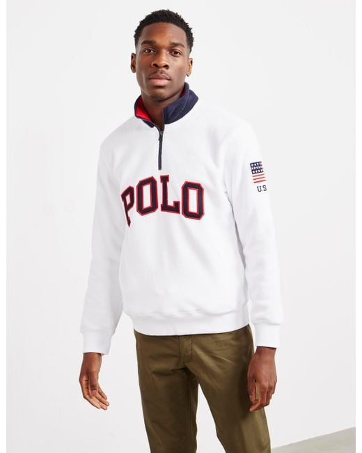 is more than scale fact Polo Ralph Lauren Half Zip Polo Fleece Sweatshirt White for Men | Lyst