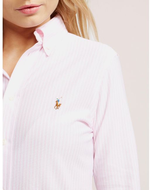 Polo Ralph Lauren Womens Stripe Oxford Shirt Pink/white | Lyst