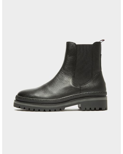 Tommy Hilfiger Leather rugged Chelsea Boots in Black - Lyst