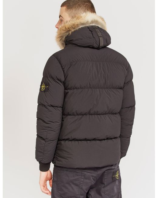 Stone Island Wax Fur Parka Jacket in Black for Men | Lyst