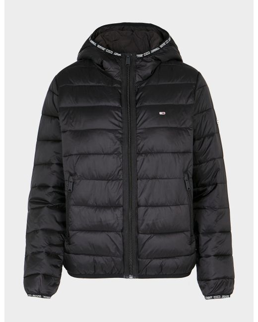 Tommy Hilfiger Denim Quilted Tape Hooded Jacket in Black | Lyst