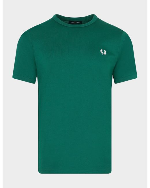 Fred Perry Cotton Core Ringer T-shirt in Green for Men | Lyst