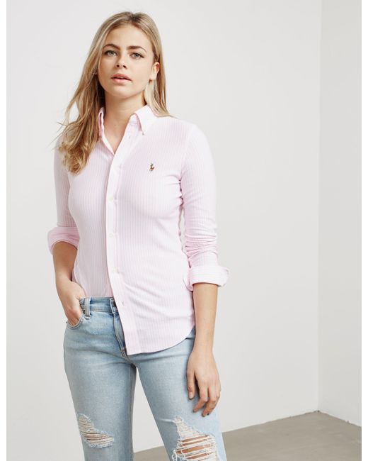 Polo Ralph Lauren Cotton Womens Heidi Long Sleeve Shirt Pink/white | Lyst