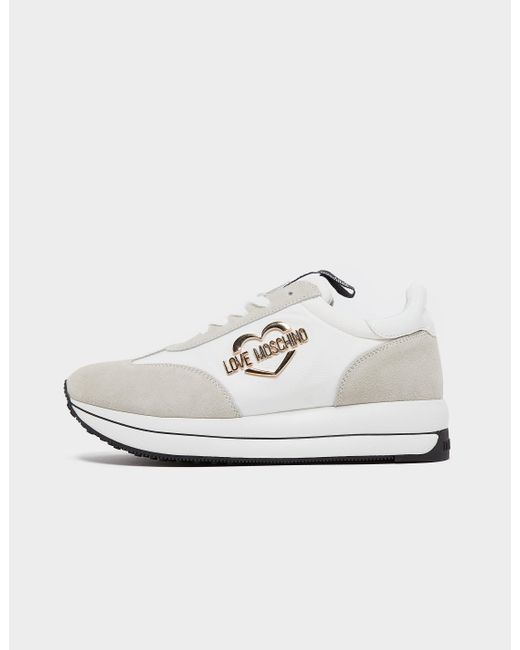 Love Moschino Leather Wedged Trainers in White | Lyst Australia