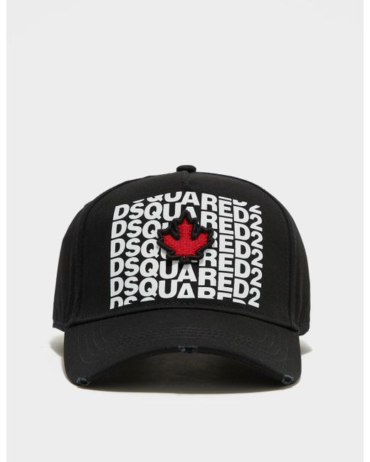 DSquared² Text Maple Leaf Cap in Black 