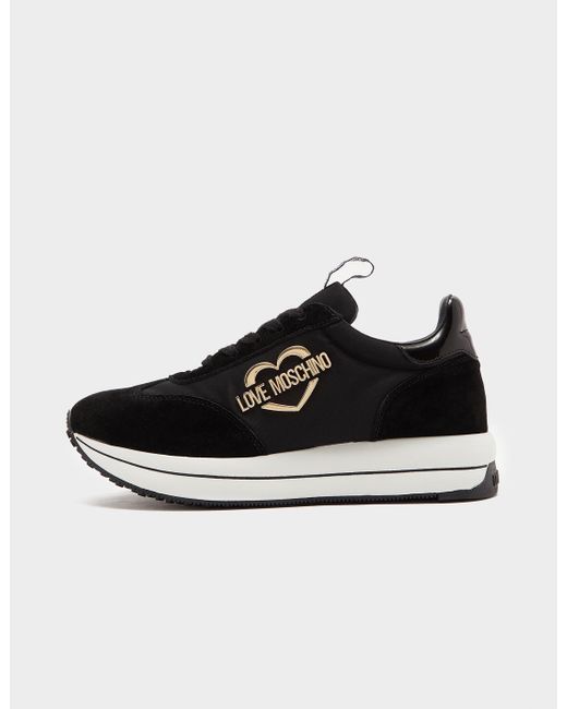 Love Moschino Leather Wedged Trainers in Black | Lyst Canada