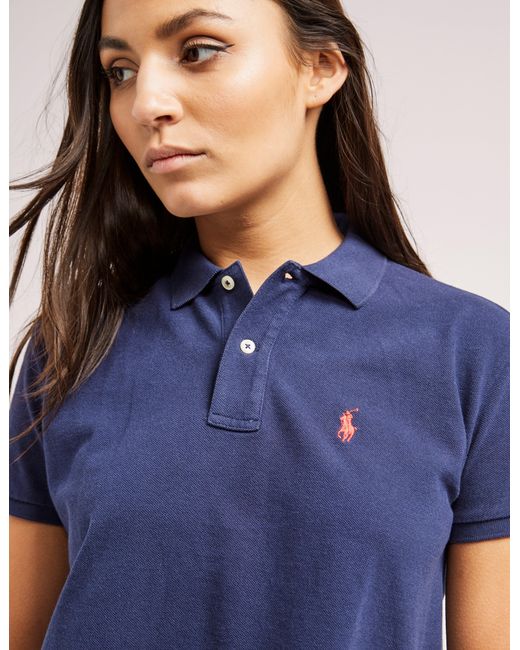 Polo Ralph Lauren Cotton Cropped Polo Shirt in Navy (Blue) | Lyst