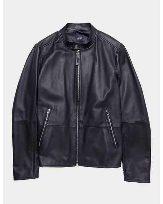 BOSS by HUGO BOSS Nokuri Leather Bomber Jacket in Black for Men - Lyst