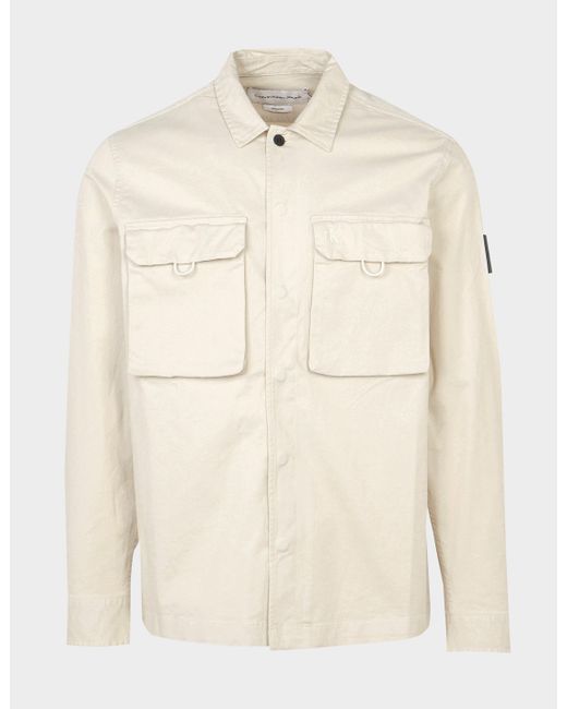Calvin Klein Denim Garment Dyed Utility Overshirt in White for Men - Lyst