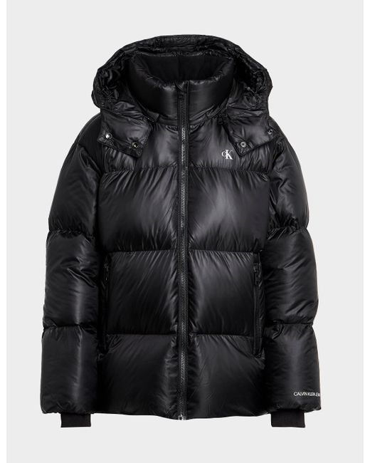 Calvin Klein Denim Shine Oversized Puffer Coat Black - Lyst