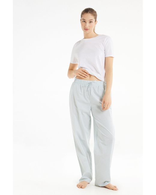 Pantalone Lungo in Tela di Cotone Stampata di Tezenis in White